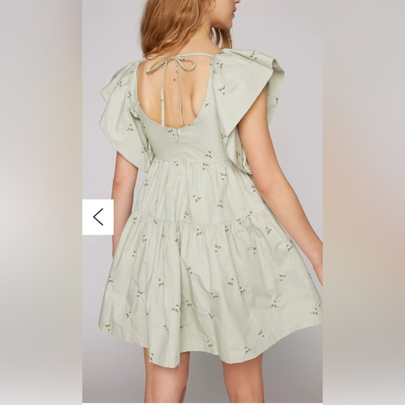 •EN SAISON• Urban Outfitters Anya Embroidered Floral Mini Dress Pockets Green - Picture 4 of 6
